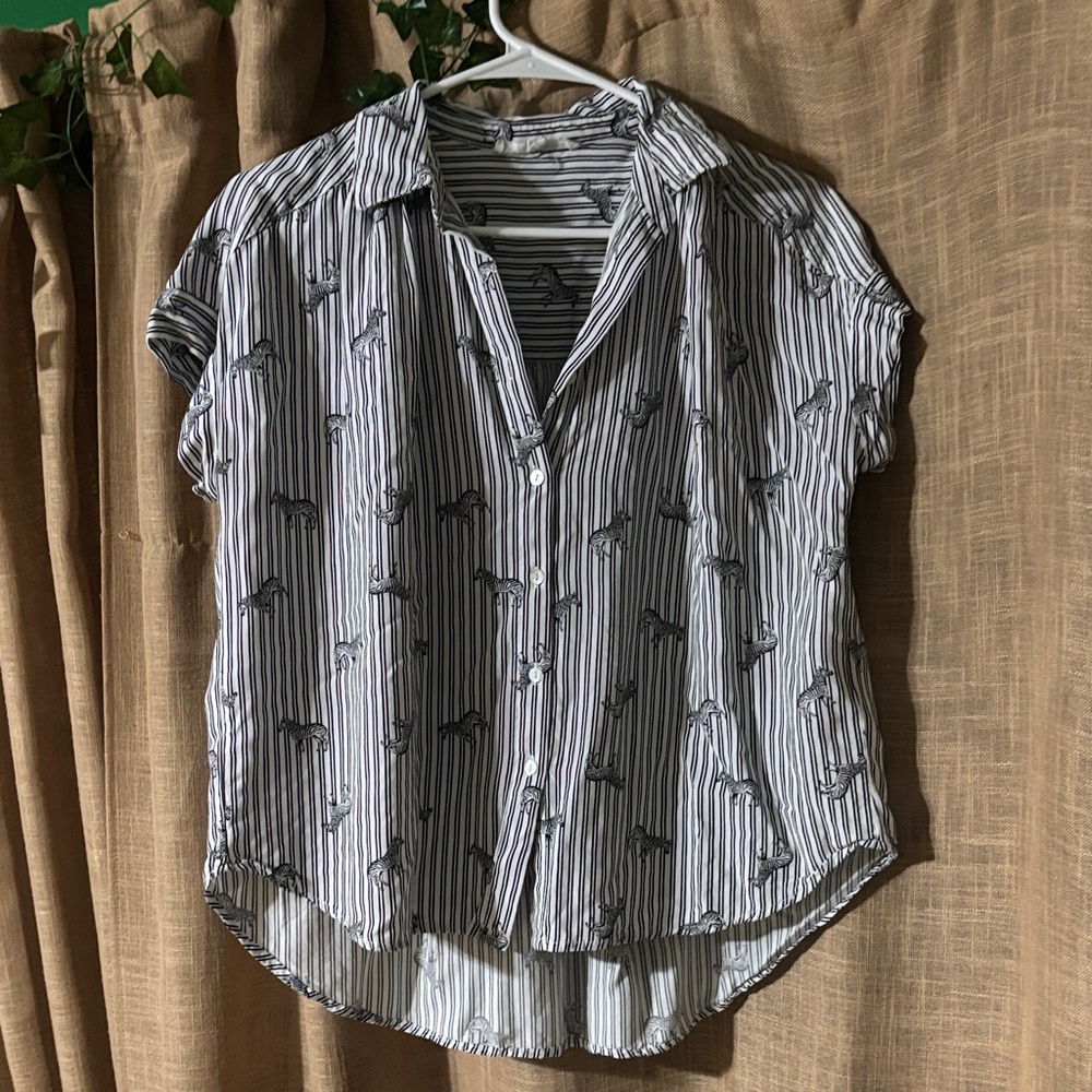 Jane and Delancey Black and White Striped Button Down Shirt